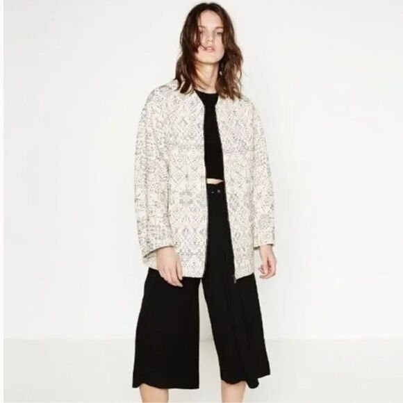 Zara Aztec Embroidered Ecru Jacket - Picture 7 of 7